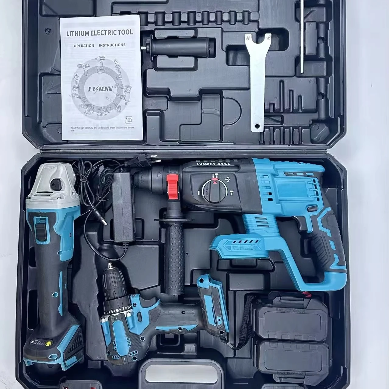 

【Hot】Industry Brushless Lithium Power Tool Set Hammer Angle Grinder Electric Drill Three-piece Set