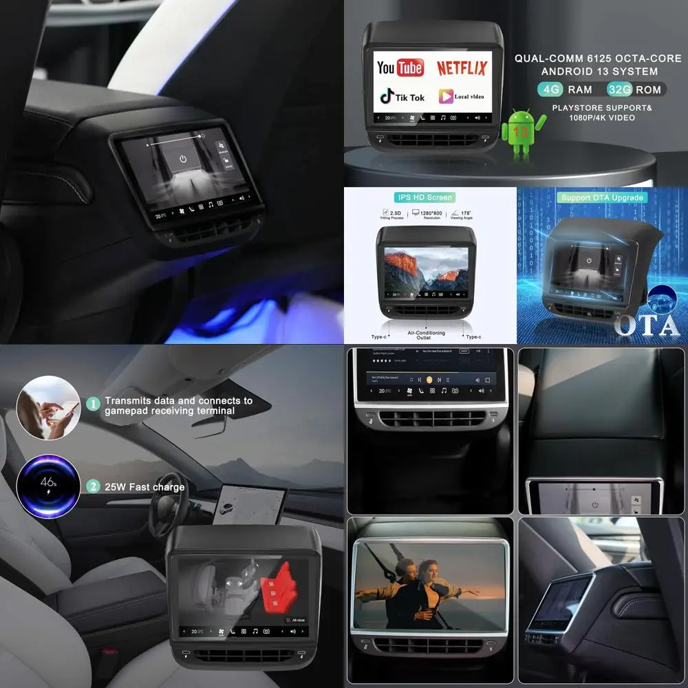 

Дисплей заднего сиденья для Tesla Model Y/3, сенсорное управление, задний кондиционер, регулировка положения сиденья пассажиров, 7 дюймов, Android 13 Q