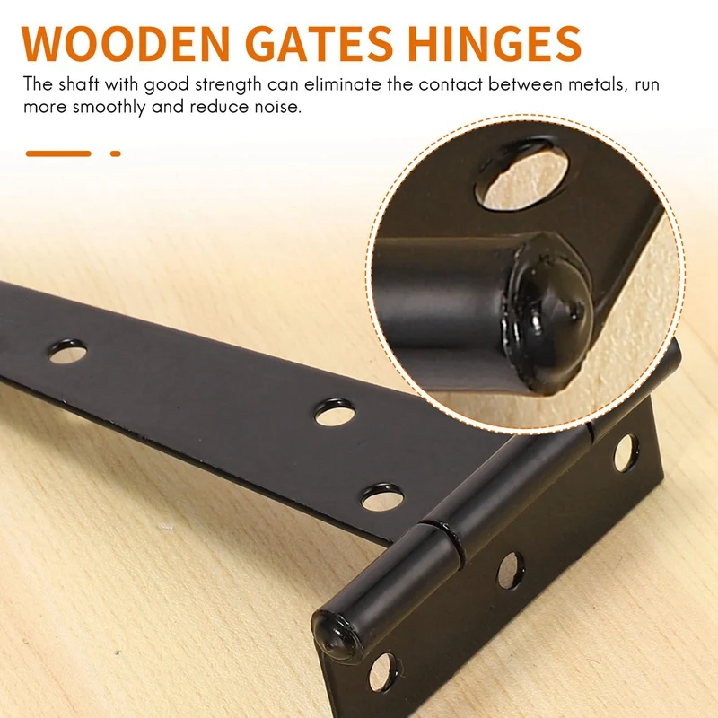 4 PCS 6 Inch Heavy Duty Door Hinges T-Strap Tee Shed Hinge Gate Hinges For Wooden Gates Hinges (Black)