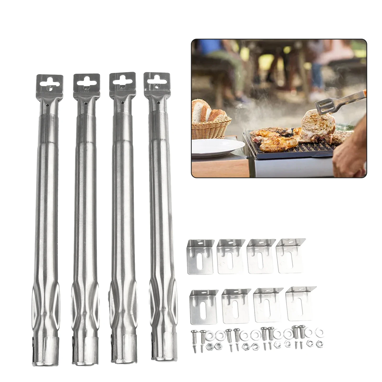 

Parts Burner For Gas Grill 35-42cm Accessories Home Stainless Steel 4Pcs/Set Fittings Replacement Practical Useful