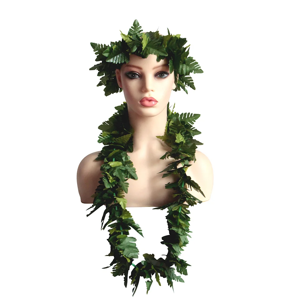 9 قطعة إكليل أوراق هاواي الاستوائية حولا تنورة مجموعة حزام مطاطي زي حفلة تنورة الرقص معصمه الأكمام #2