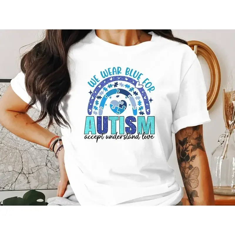 Wear Blue For Autism Awareness T Shirt Accept Understand Love Acceptance Puzzle Heart