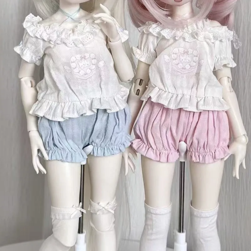 1/4 BJD Doll Clothes Sweet Bunny Ear Lace Off‑Shoulder Top and Skirt with Pumpkin Shorts Set Cute Lolita Outfit Doll Accessory - view 4