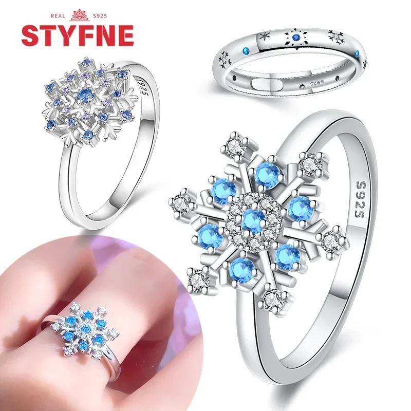 

Sterling Silver 925 Rings Romantic Ice and Snow Princess Sparkle Zircon Snowflake Rings Fine Engagement Jewelry Gifts for Women