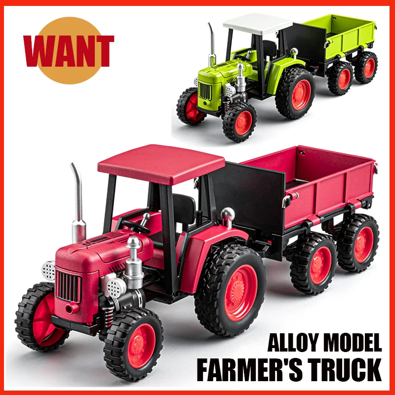 

Almost Real Four Wheel Walking Tractor Alloy Model Diecast Metal Retro Farmer Truck Sound Light Premium Kids Toys Gift One Pie