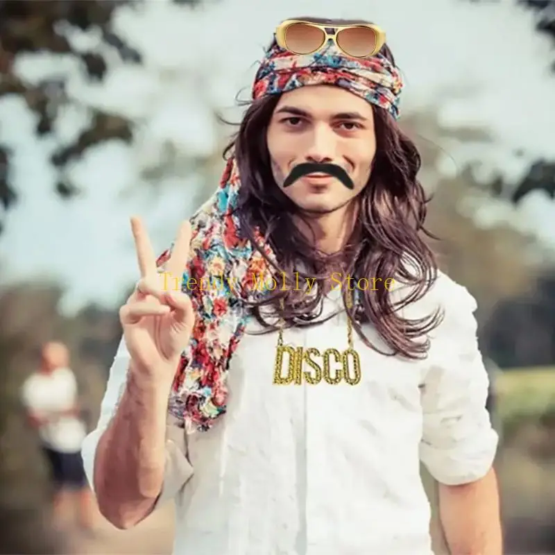 N5KB 3 PCS Mulheres Discos Coloque figurino Óculos Bigode 60s 70s Acessórios fantasia Hippie Glasses Men Hippie