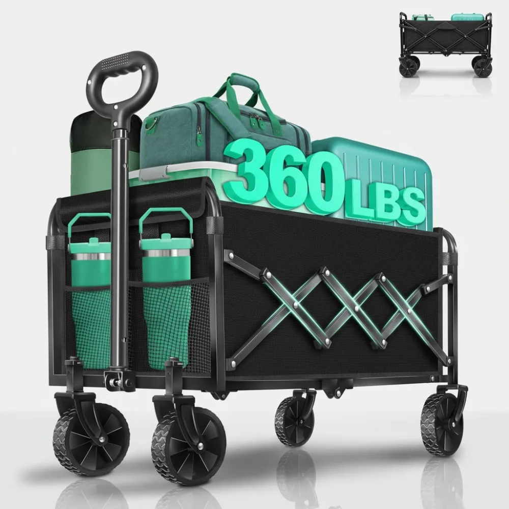 

Heavy Duty Collapsible Wagon Cart 360LBS Foldable All Terrain Utility Wagon for Outdoor Camping Shopping