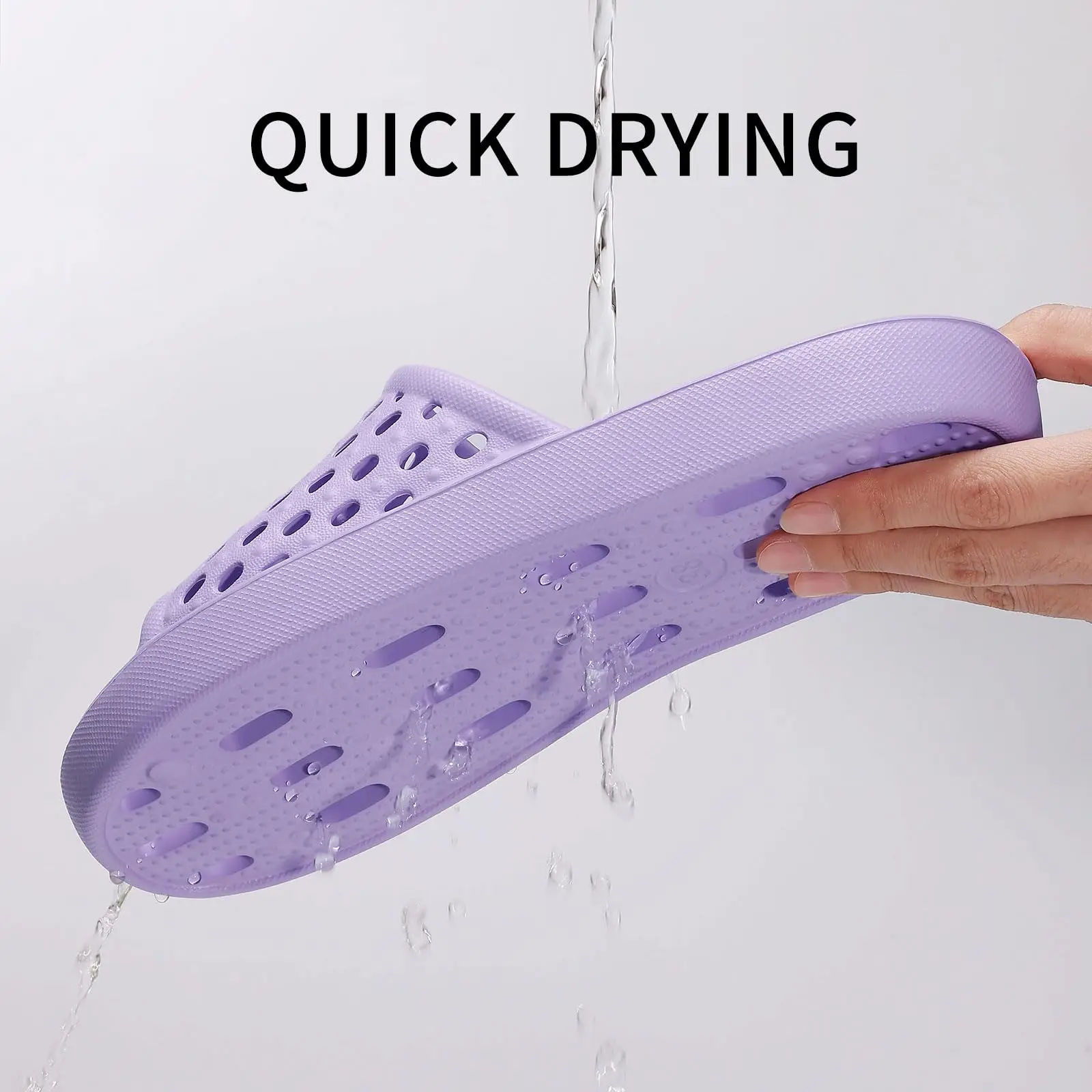 Shevalues Schnelltrocknende Damen-Duschpantoffeln, flache Slip-On-Hausschuhe, bequeme Badezimmer-Slides, rutschfeste Pool-Sandalen für den Fitnessbereich – Detail 14