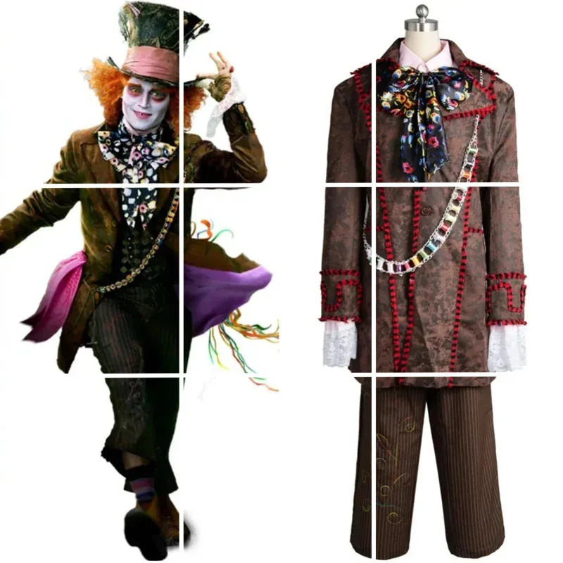 DY20 أليس فيلم في بلاد العجائب جوني ديب جنون تأثيري حتر زي سترة السراويل التعادل دعوى 225FM7BT هالوين أزياء تنكرية