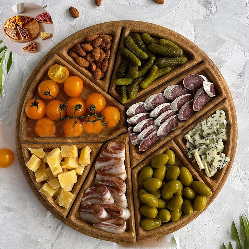 Japanischer Obstteller aus massivem Holz, geteiltes Serviertablett, Snack-Dessertteller, Obst-Vorspeise-Servierplatte, Servierplatte