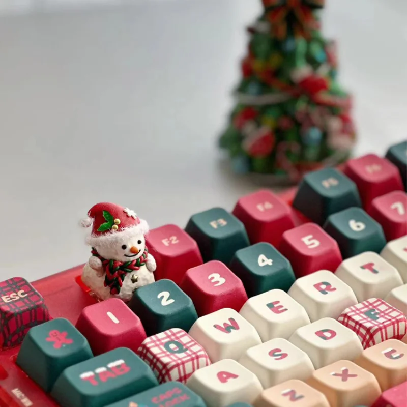 Teclas creativas de muñeco de nieve hechas a mano, Material de arcilla personalizado, bonitas teclas de Navidad para teclado mecánico, decoración de eje cruzado MX