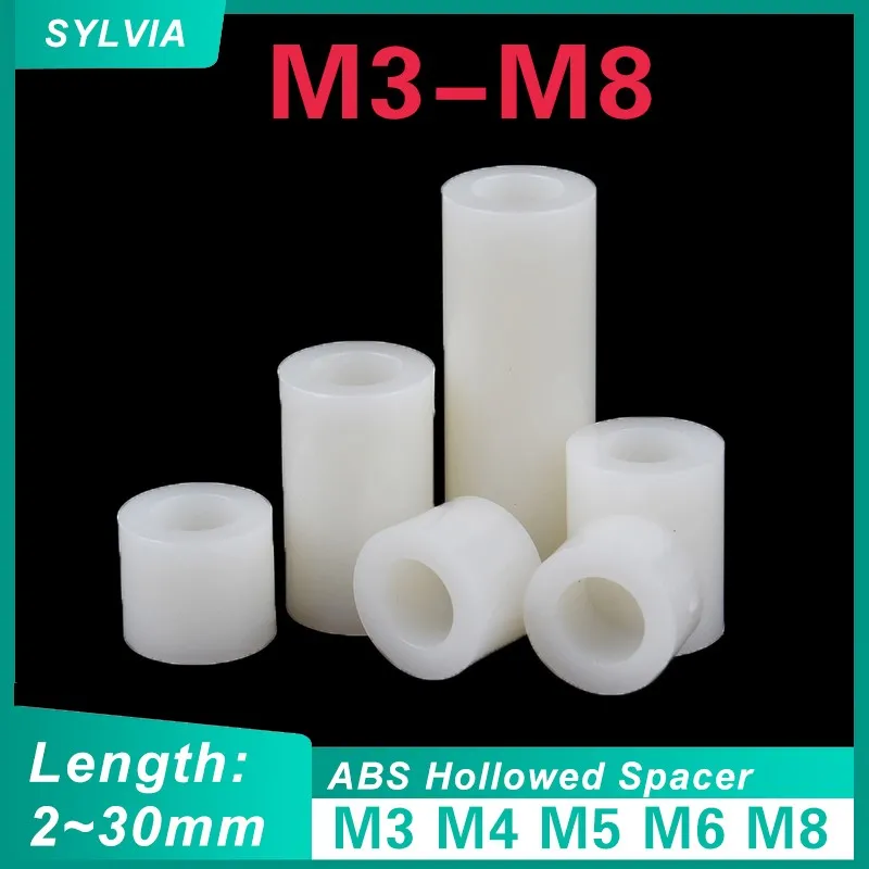 20/ 50pcs M3 M4 M5 M6 M8  White ABS Non-Threaded Hollowed Nylon Spacer Round Hollow Standoff Washer PCB Board Screw