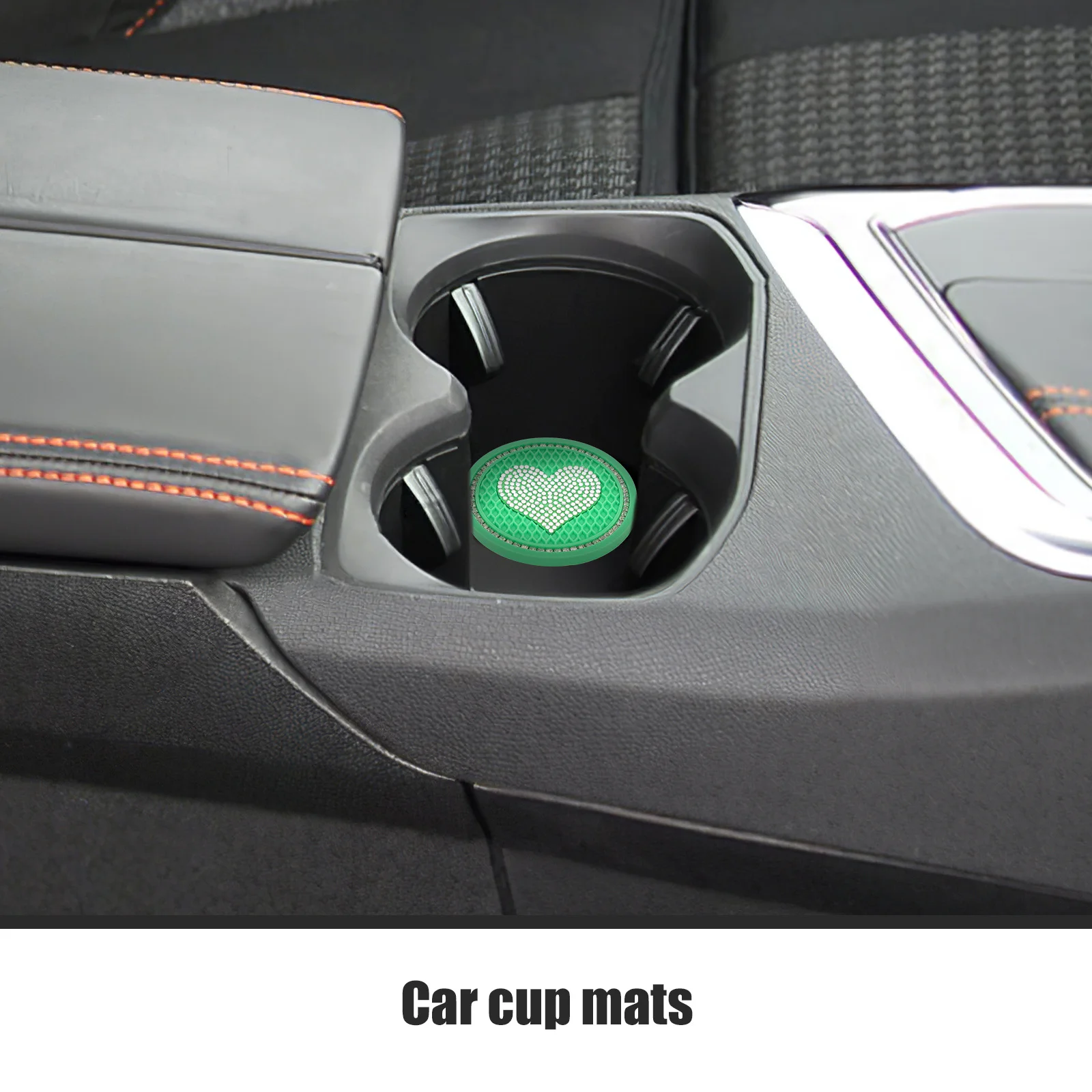 

2Pcs Anti-Scald Cup Mat Heat Resistant Drink Coasters Non-Slip Durable Car Cup Holder Mats Rhinestone Heart Decoration