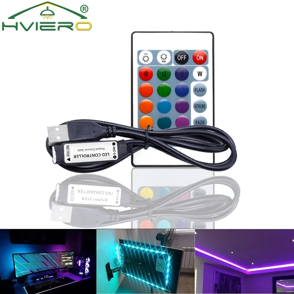 Tira de luces LED con Control RGB USB de 5V CC, 3K, 17K, 24K, mando inalámbrico con llave remota, 144w, interruptor de atenuación de alta potencia