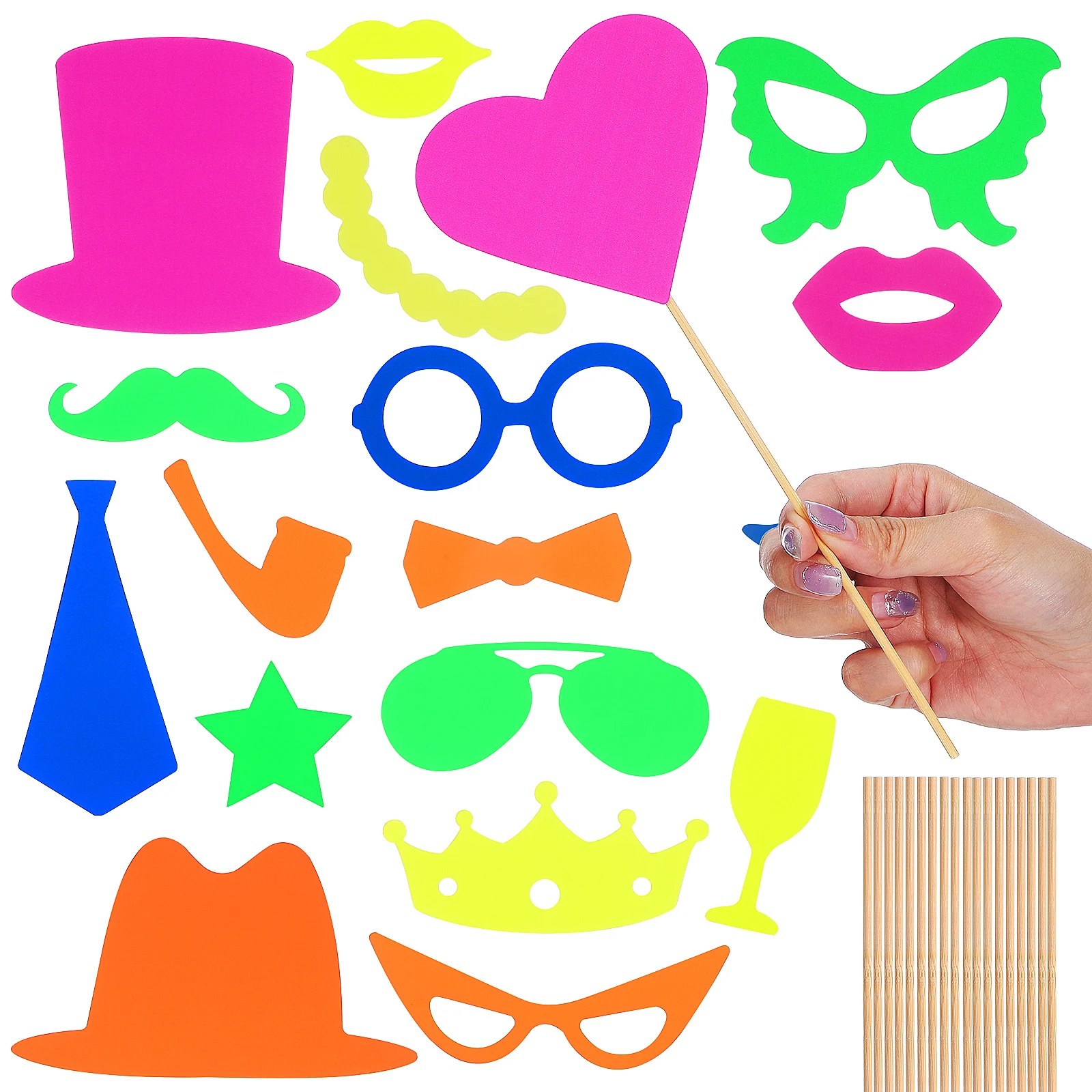 

17pcs Photo Booth Props Neon Glow Handheld Signs Sticks for Party Wedding Events Kids Valentines Selfie Accessories