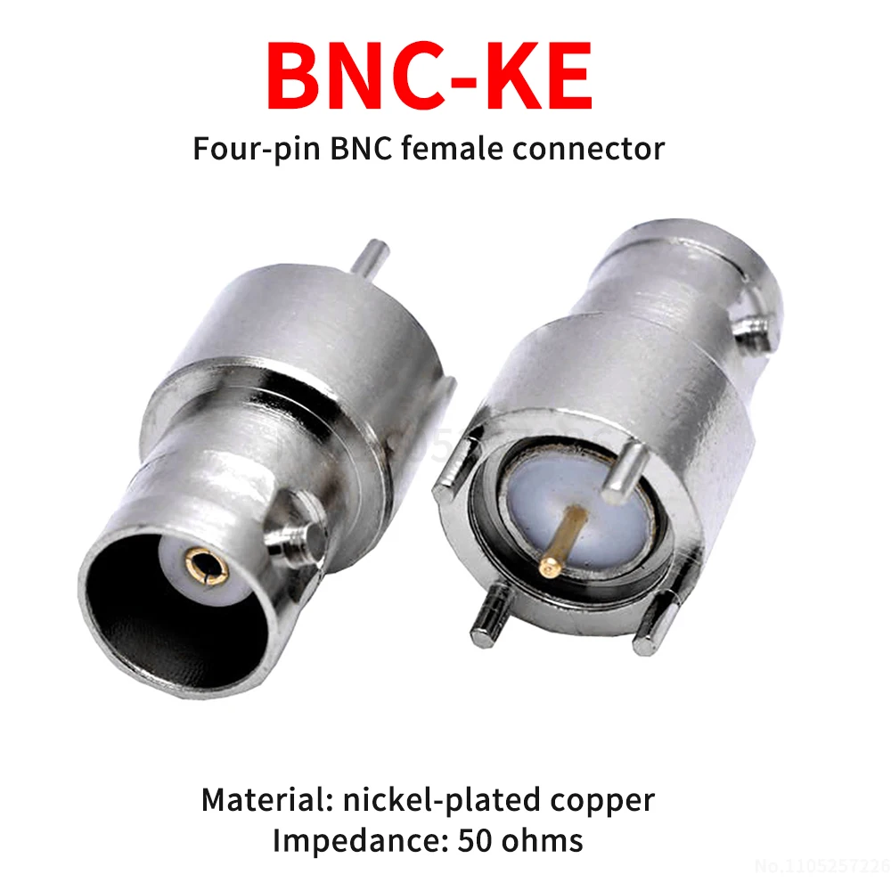 BNC-KE connector soldered PCB BNC socket copper Q9 female connector vertical 4-pin BNC female socket 50 ohms (1 pcs)
