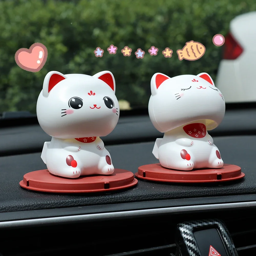 Solar Power Fortune Cat Car Jewellery Cute Fortune Cat Nodding Jewellery Car Dashboard Centre Console Auto Interior Accessories