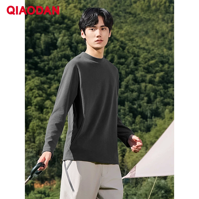 QIAODAN Men Fleece Sweatshirt 2026 Spring New Anti-Static Outdoor Casual Pullovers Long Sleeves Hiking Daily Tops QXFTL3254010