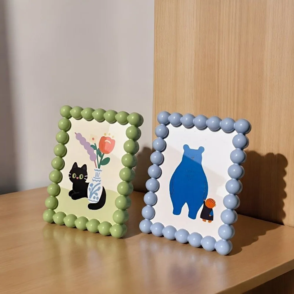 Cute Creamy Bubble Photo Frame Tabletop Display 6Inch Creative Decor Doping Cartoon Beaded Tabletop Photo Frame for Friend Gift