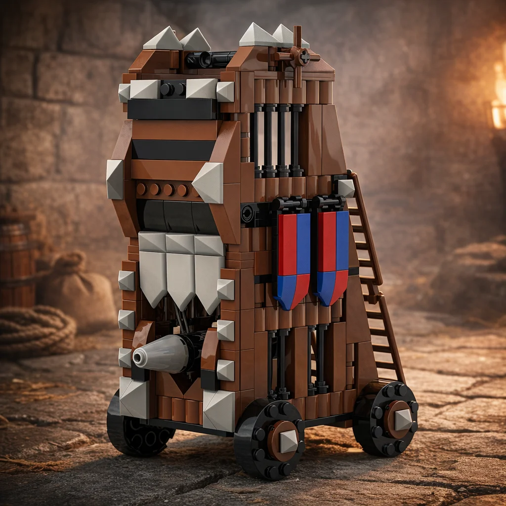 MOC Medieval Siege Tower Building Blocks Set DIY Castle Assault War Machine Model with Ladders and Wheels, Bricks Toy Gift
