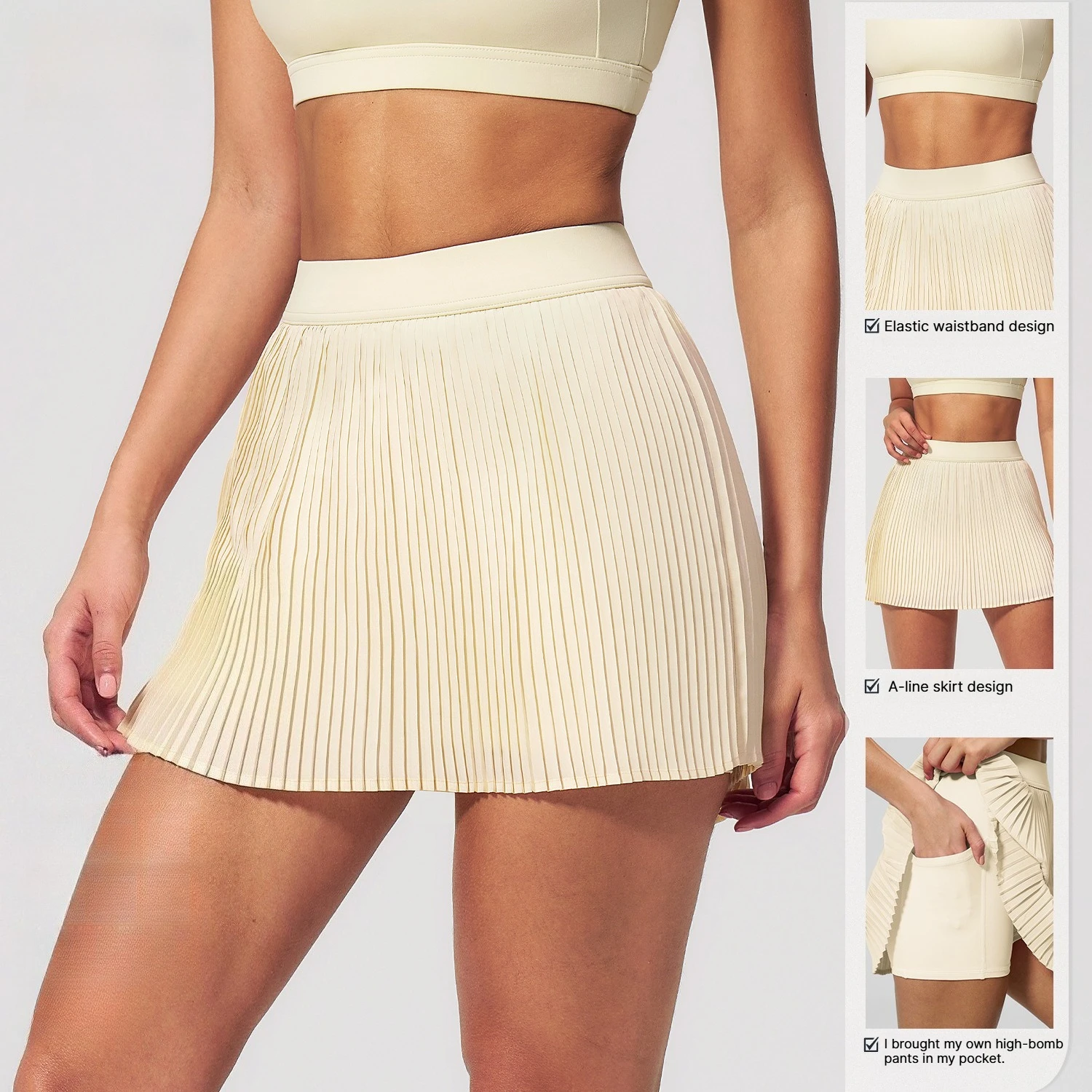 A Organ Pleated Tennis Skirt for Women Fake Two-piece Anti-exposed Sports Fitness Badminton Skirt Golf Skirt Summer Suit