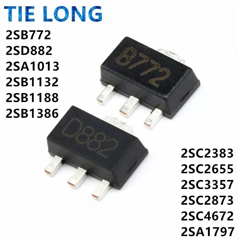 20PCS 2SB772 B772 SOT-89 2SD882 D882 2SA1013 2SB1132 2SB1188 2SB1386 2SC2383 2SC2655 2SC3357 2SC4672 2SC2873 2SA1797 SOT89