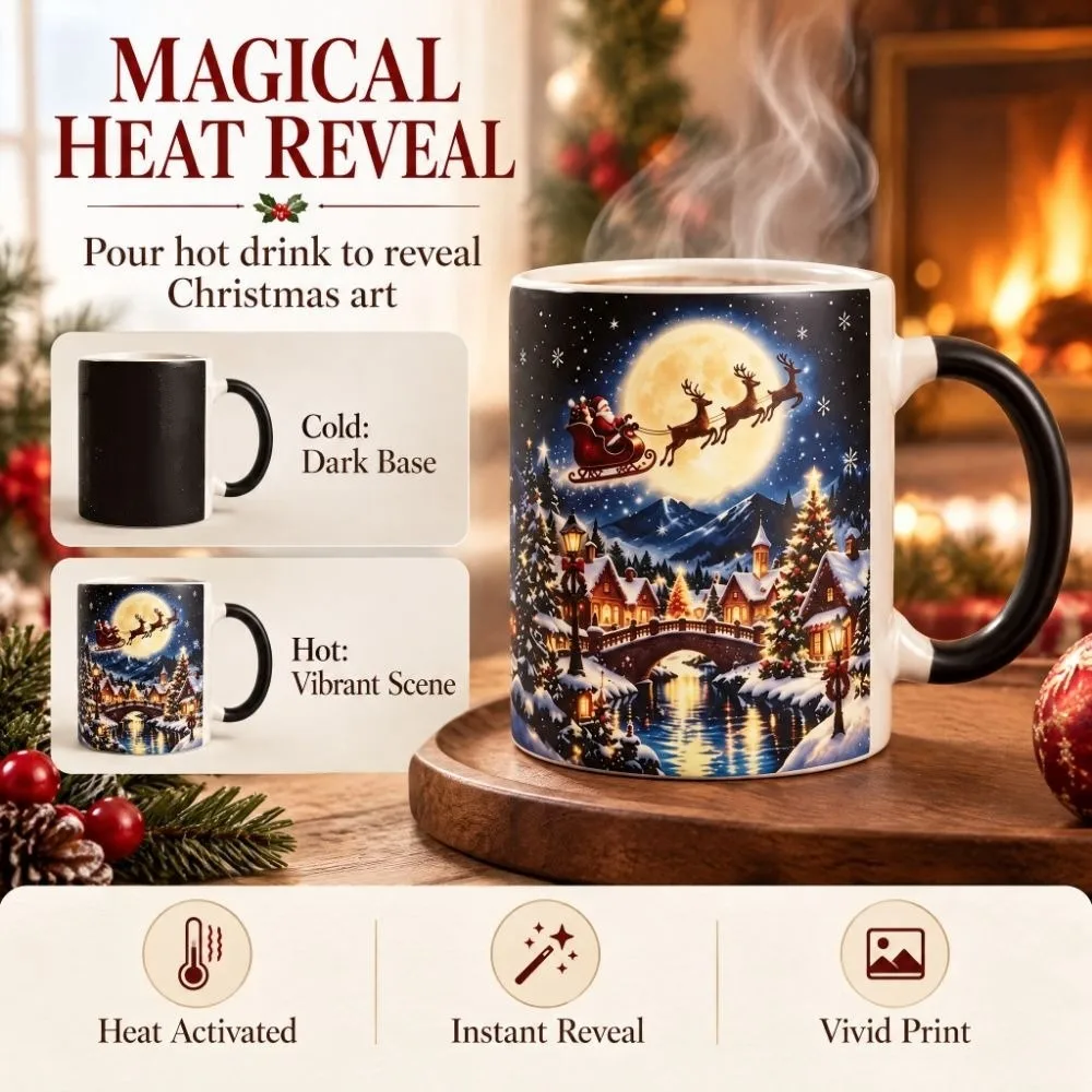 Magic Heat Activated Color Changing Mug Discoloration Heat Sensitive Heat Sensitive Mug Ceramic Eye-catching Coffee Cup Xmas