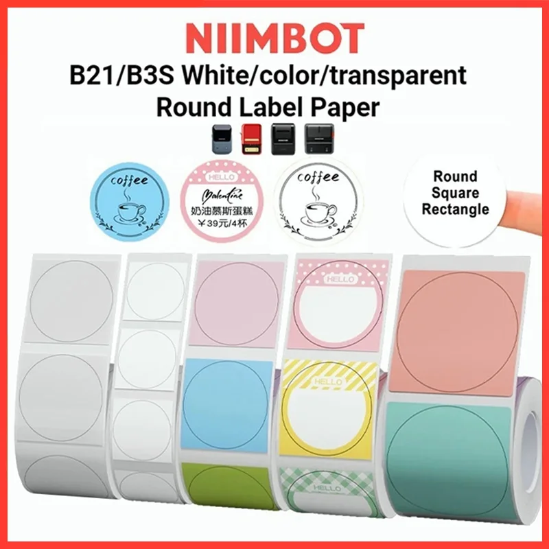 Niimbot okrągła mini drukarka przenośne naklejki termiczne na etykiety samoprzylepne wodoodporne dla B1/B21/B3S naklejka do tworzenia etykiet nowość