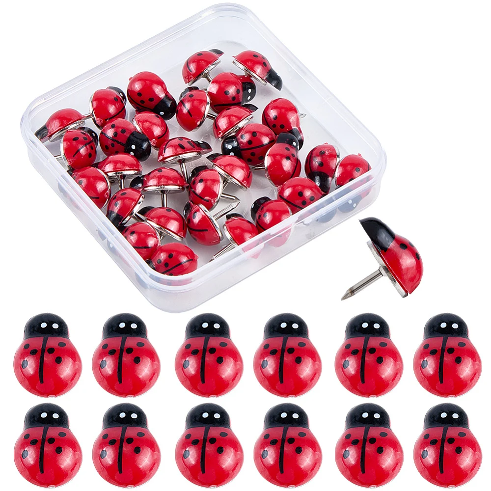 1 Box 30Pcs Ladybug Thumbtacks Cute Push Pins Bulk Plastic Insect Red Funny Spring Decorative Cork Board Tack Drawing Pushpins