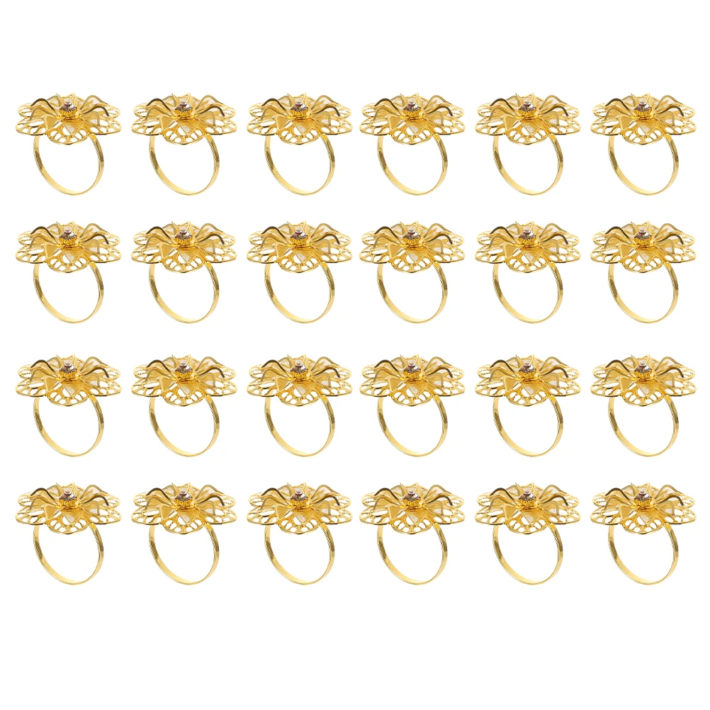 

24pcs Metal Napkin Rings Flower Design Elegant Table Decor Wedding Party Decoration Hollow Out Napkin Holder For Home Restaurant