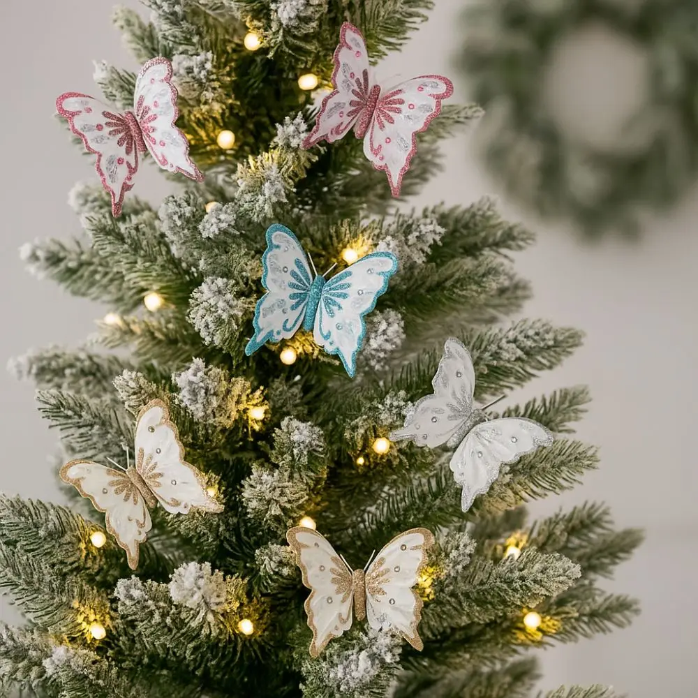

Glitter Christmas Butterflies Ornaments with Clip Artificial Christmas Tree Hanging Decor Colorful