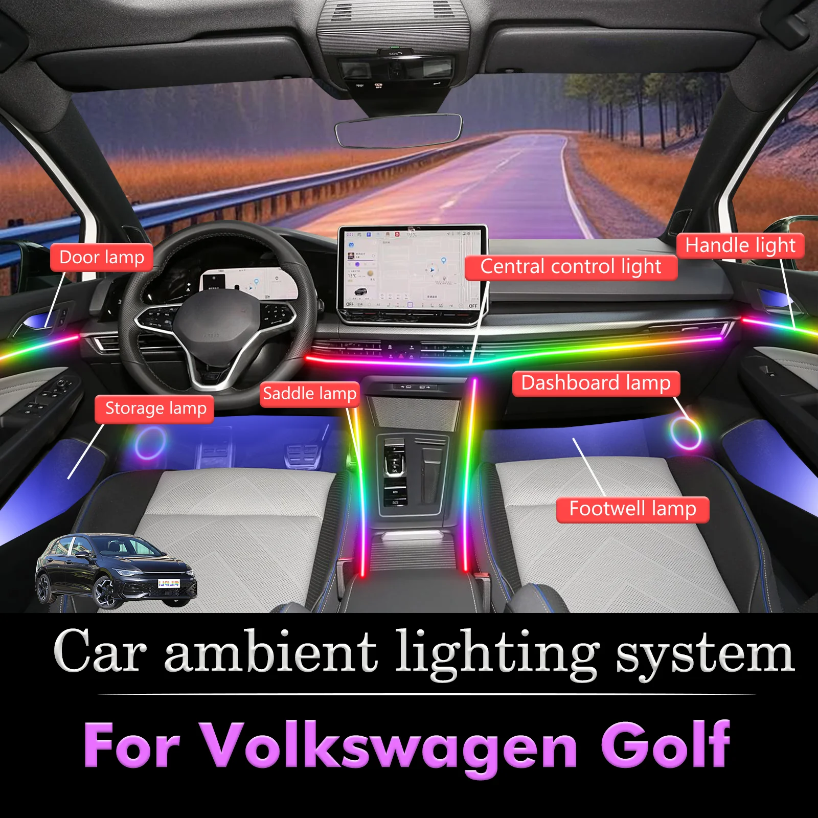 For Volkswagen Golf 280 TSI 200 TSI Eight Generation Car Interior RGB LED Strips: Master Music Sync & Millions of Colors