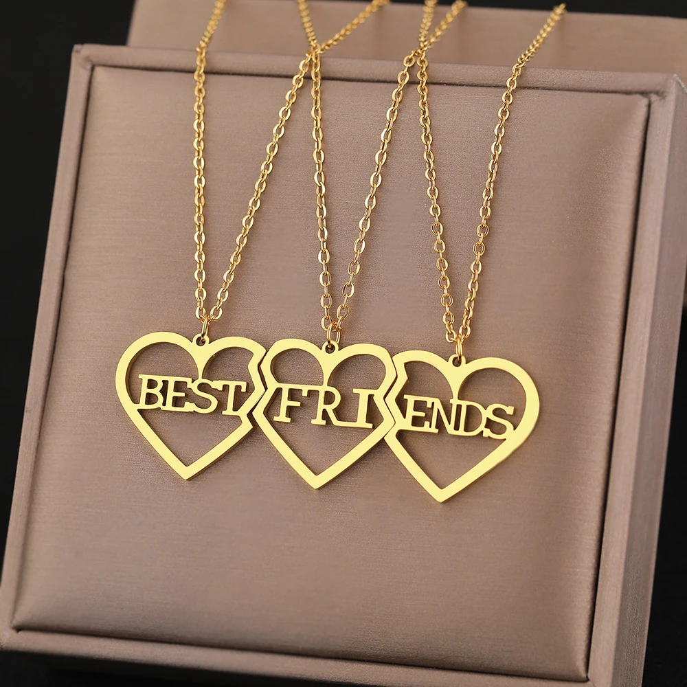 Stainless Steel Necklaces Fashion Best Friends Pendants 3 Pcs/ Set Chains Choker Broken Heart BFF Good Friendship Jewelry Gifts