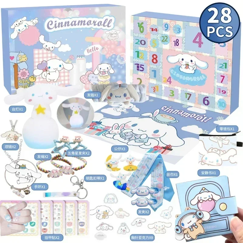 2024 kawaii sanrio hellokitty kuromi natal advento calendário caixa de presente anime dos desenhos animados figura aleatória ornamento chaveiro brinquedos do miúdo