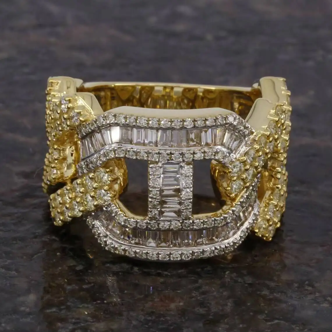Hip Hop Moissanite Cuban Link Ring Gold Plated 925 Silver with Moissanite Cuban Rings