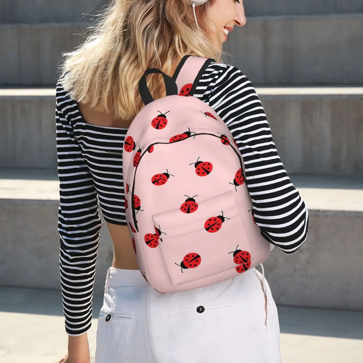 Cute Ladybug Pattern On Pink Background Backpack Hot Sale Daypack Children BookBag School Bag Shoulder Bags for Men Women