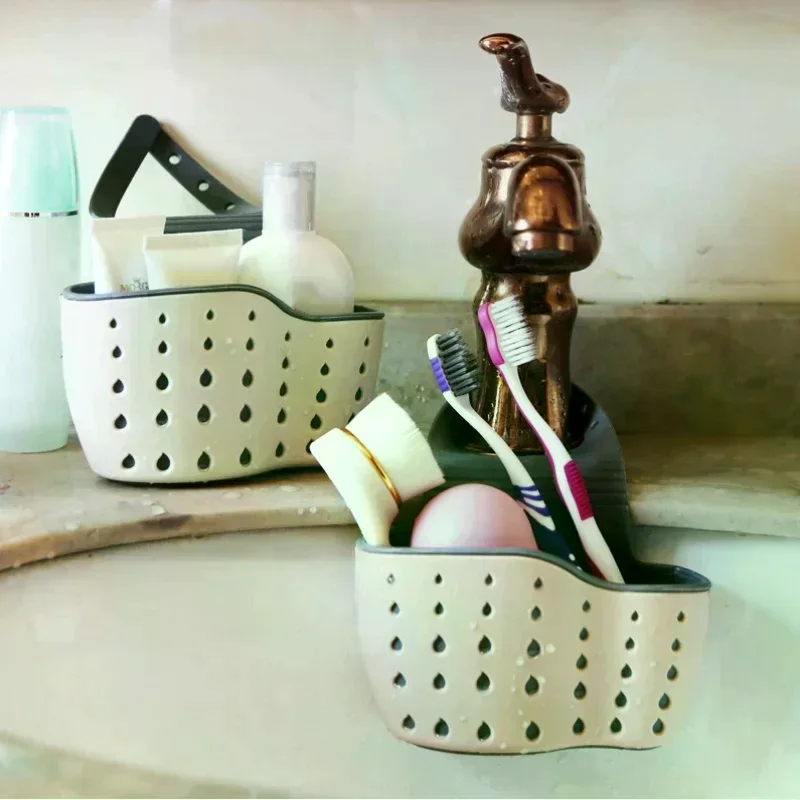Hanging Basket Sponge Holder Hanging Sink Caddy With Drainage Holes Adjustable Kitchen Bathroom Storage Drying Organizer Sink