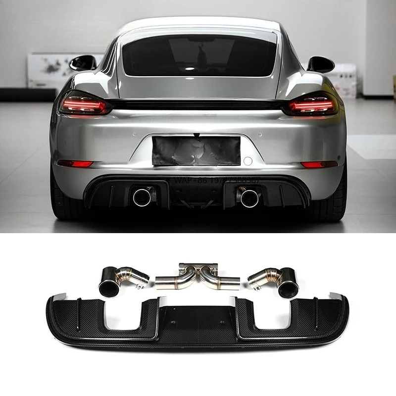

For 718 981 GT4 Style Dry Carbon Fiber Double Exhaust Port Rear Lip One Exhaust Port on Each Side Rear Lip Diffuser