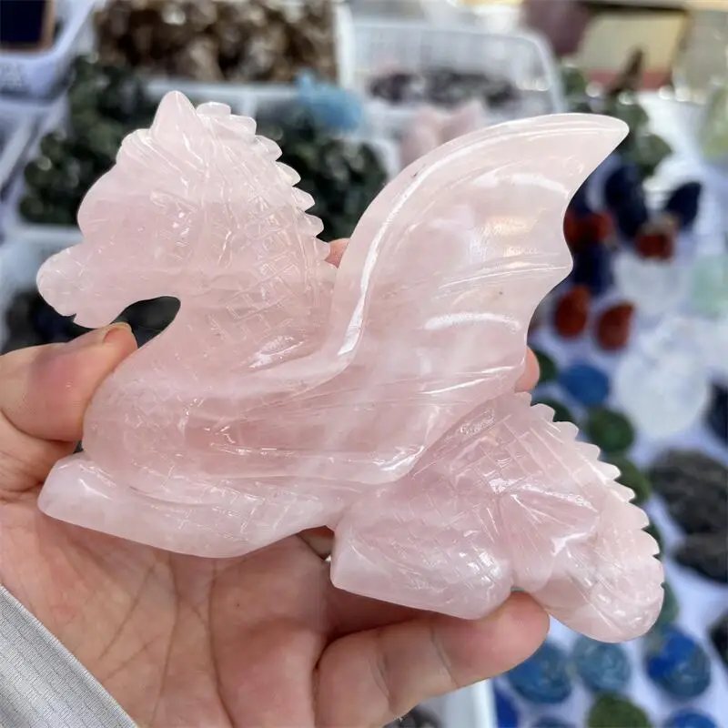 

Natural Rose Quartz Fly Dragon Carving Healing Reiki Christmas Gift For Children Or Home Decoration Gift 1PCS