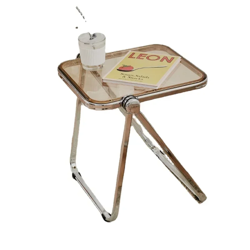 Creative Coffee Table, Transparent Plastic Bedside Table, Folding Design Side Table, Multi-Scene Home Bedroom Side Table