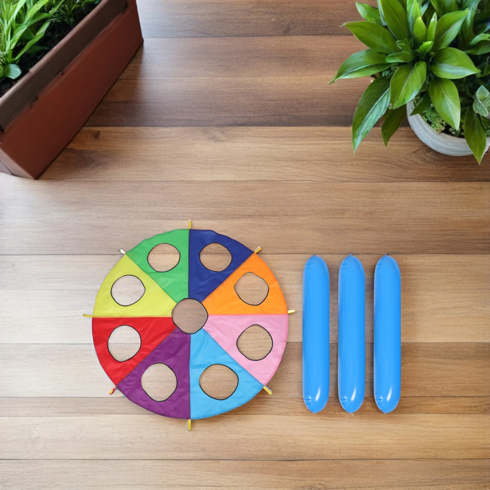 

1 Set Kids Rainbow Parachute 9 Holes Outdoor Group Play Toddlers Kindergarten Activity Cooperative Umbrella Sensory Training