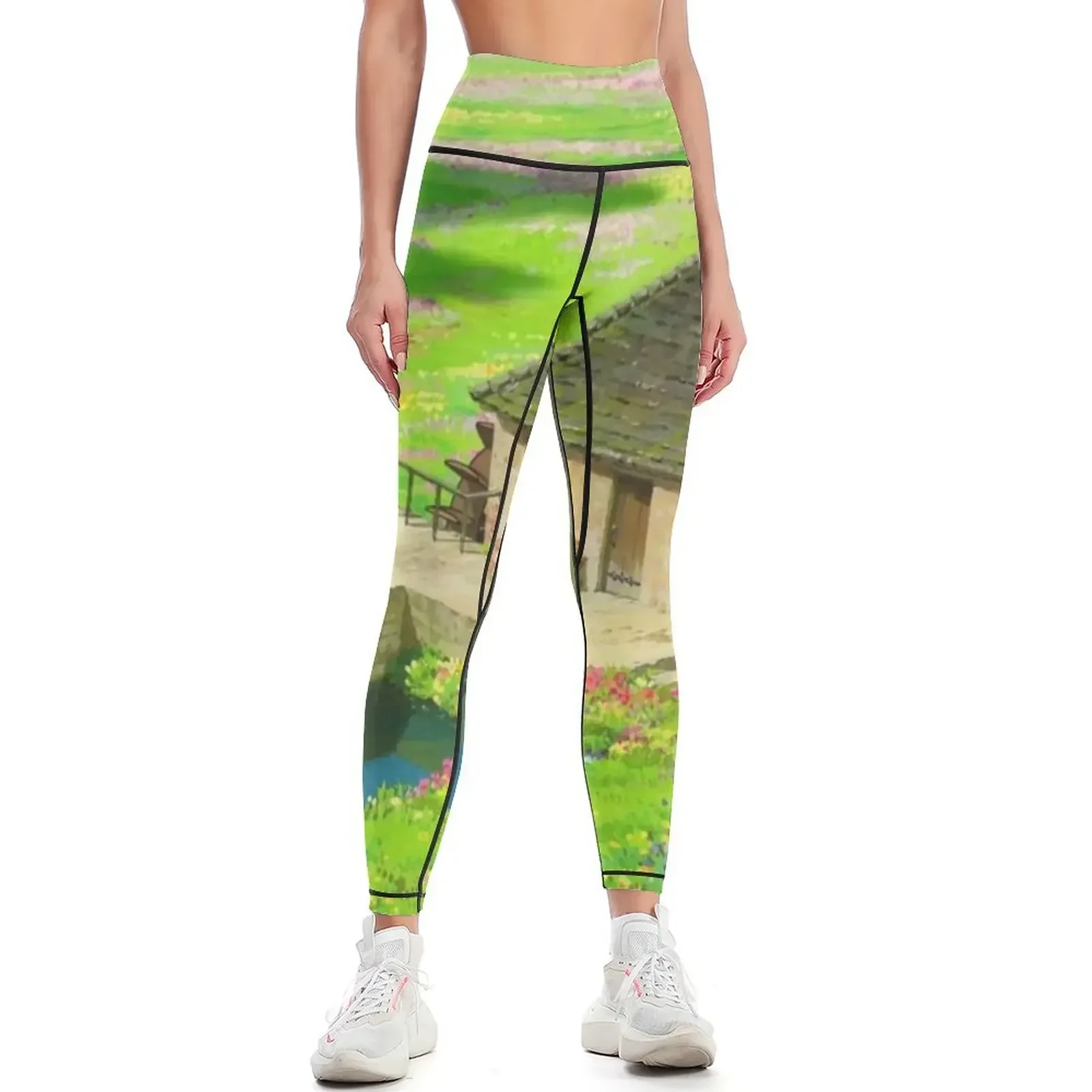 

Anime Green meadow with flowers Scenery Leggings sports woman gym harem pants Sportswear woman gym Womens Leggings