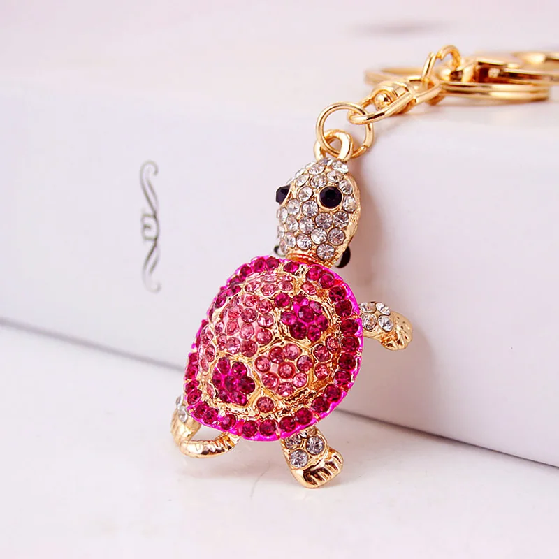 Fashion Rhinestone Crystal Metal Keychain Lovely Cartoon Marine Style Tortoise Fish Dolphin Keyring HandBag Car Pendant Gift