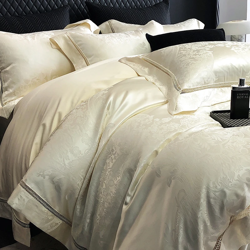 Hollow out Embroidery Home Textile Bedding Sets Luxury European Jacquard Satin Cotton Duvet Cover Bed Linen Sheet Pillowcases