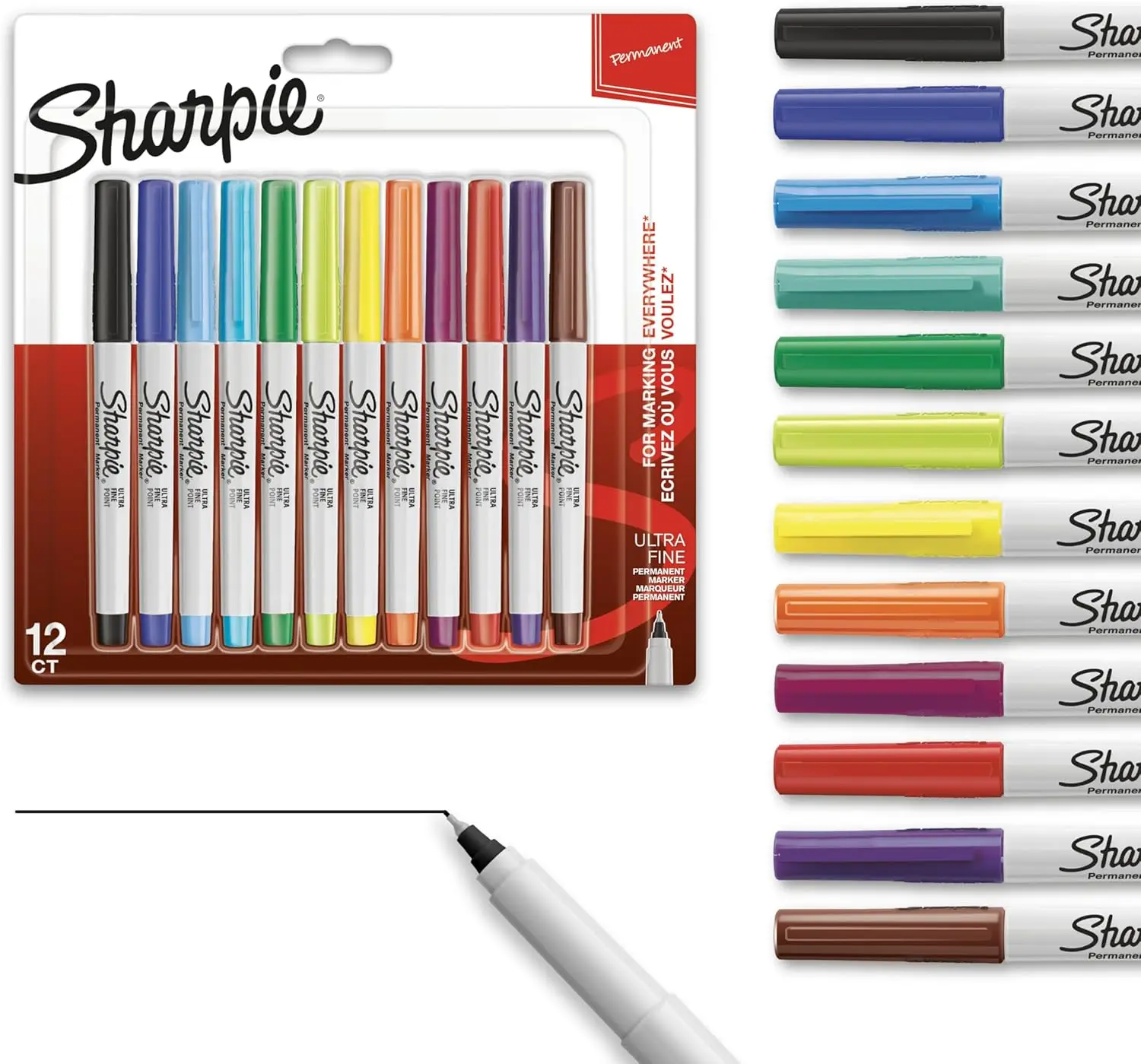 Sharpie Permanent Markers Ultra Fine Point Assorted Colors 12 Count for Crafting Art Notes