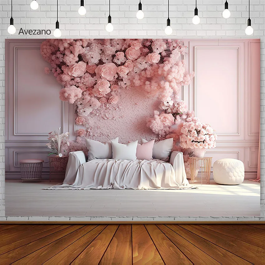 Avezano Photography Background European Wall Pink Flowers Windows Maternity Photoshoot Pregnancy Photos Backdrop Photobooth