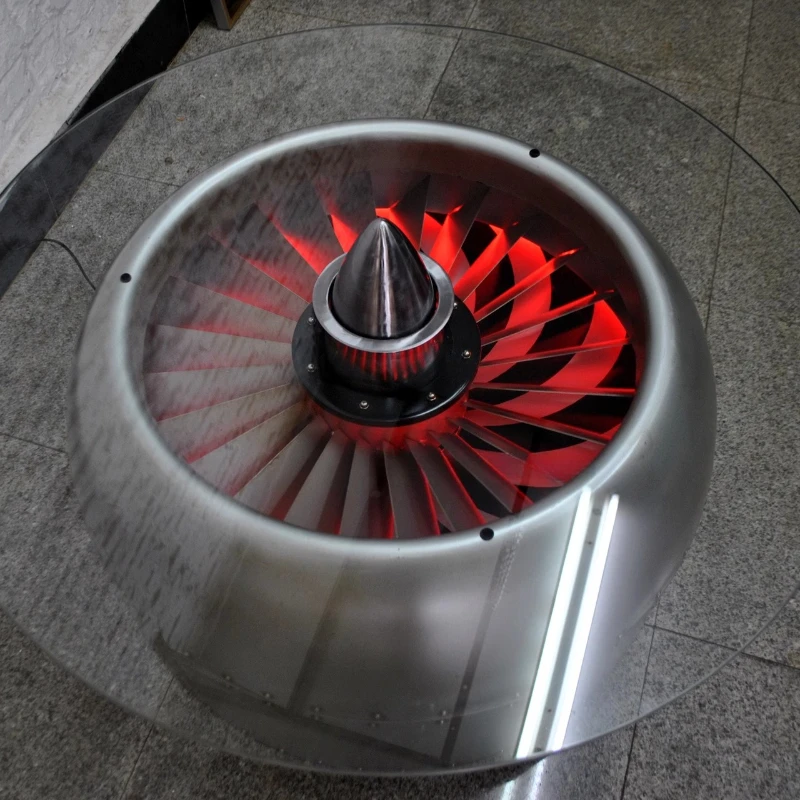 

Wrought iron retro industrial wind rotating round coffee table engine turbofan table