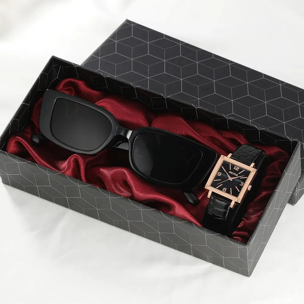 Femme 2PCS Casual Sunglasses Ladies Watches Wristwatches