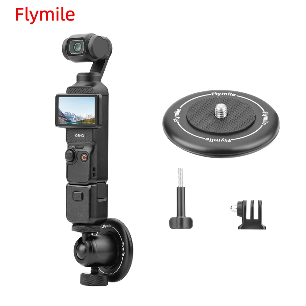 Flymile 마그네틱 베이스 카메라 마운트, DJI 포켓 3 카메라 어댑터, 360 ° 볼 헤드 포함, 1/4 인치 나사 금속 브이로그 사진 스탠드