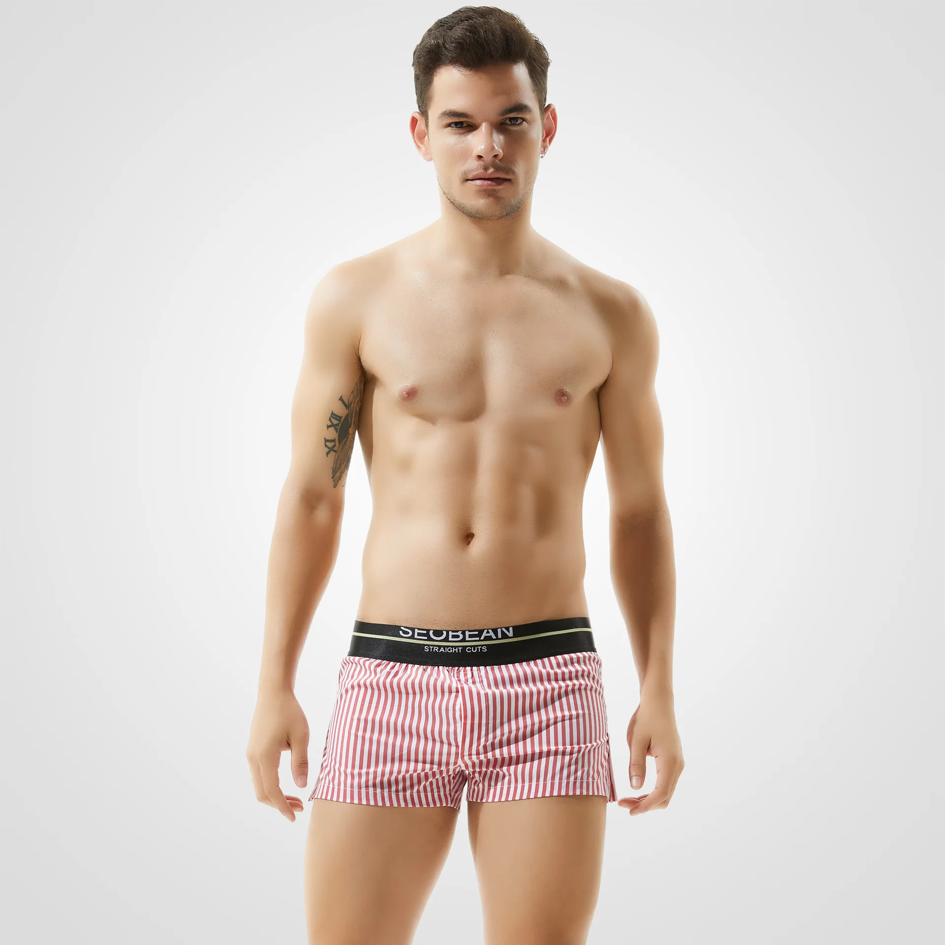 Men\'s Striped Home Shorts Comfortable Woven Youth Low Waist Sexy Boxers Mens Underwear